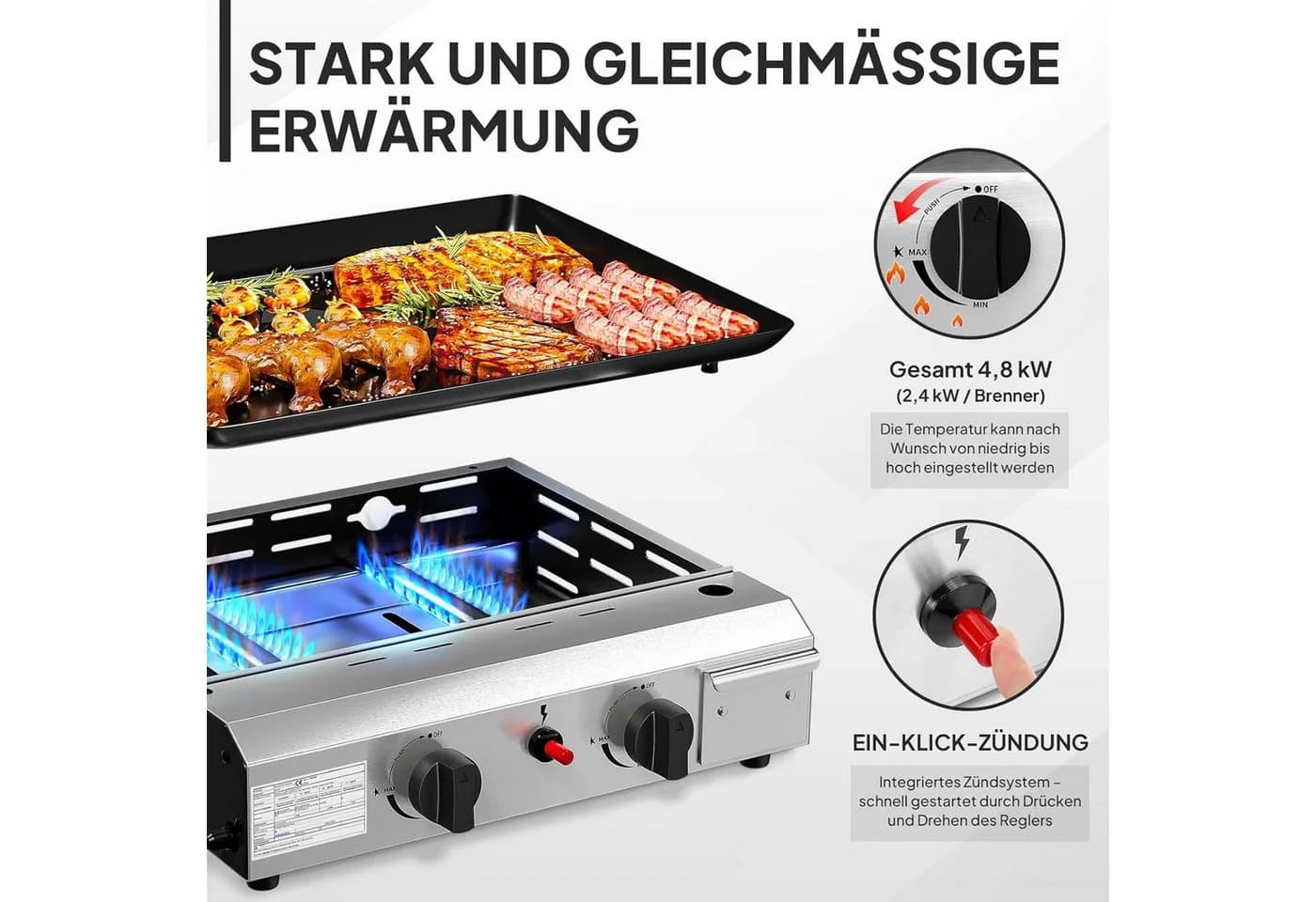 LALAHO Tischgasgrill 2 Brenner Edelstahl Schwarz/Rot
