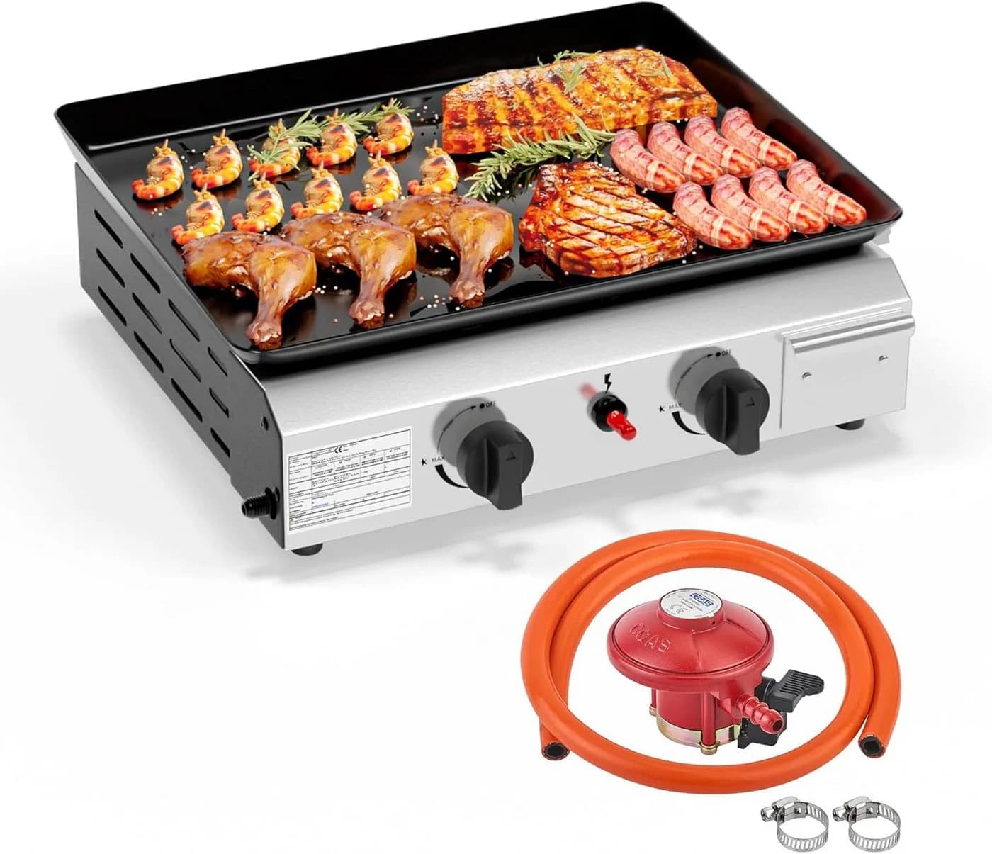 LALAHO Tischgasgrill 2 Brenner Edelstahl Schwarz/Rot - Bild 2