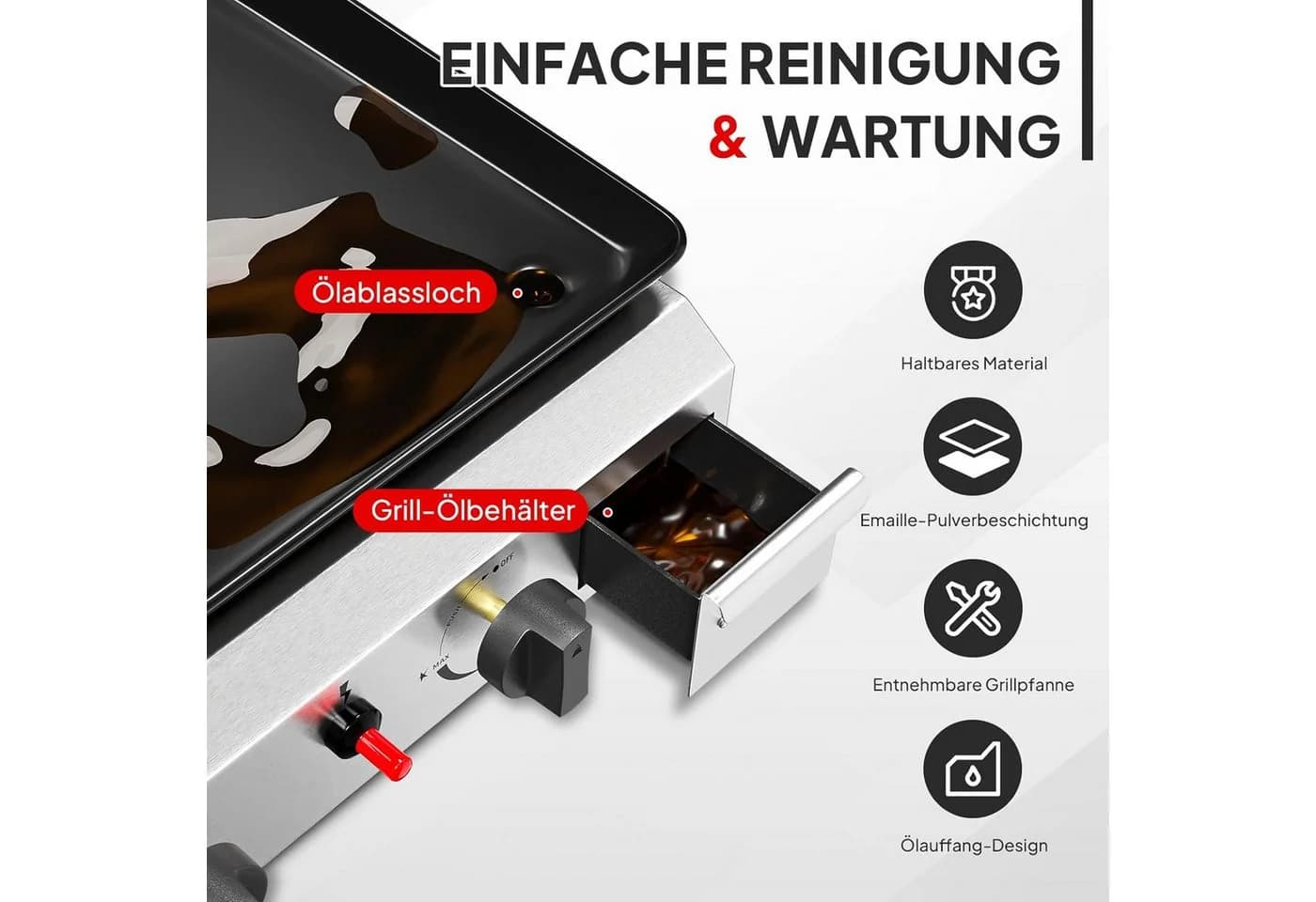 LALAHO Tischgasgrill 2 Brenner Edelstahl Schwarz/Rot - Bild 5