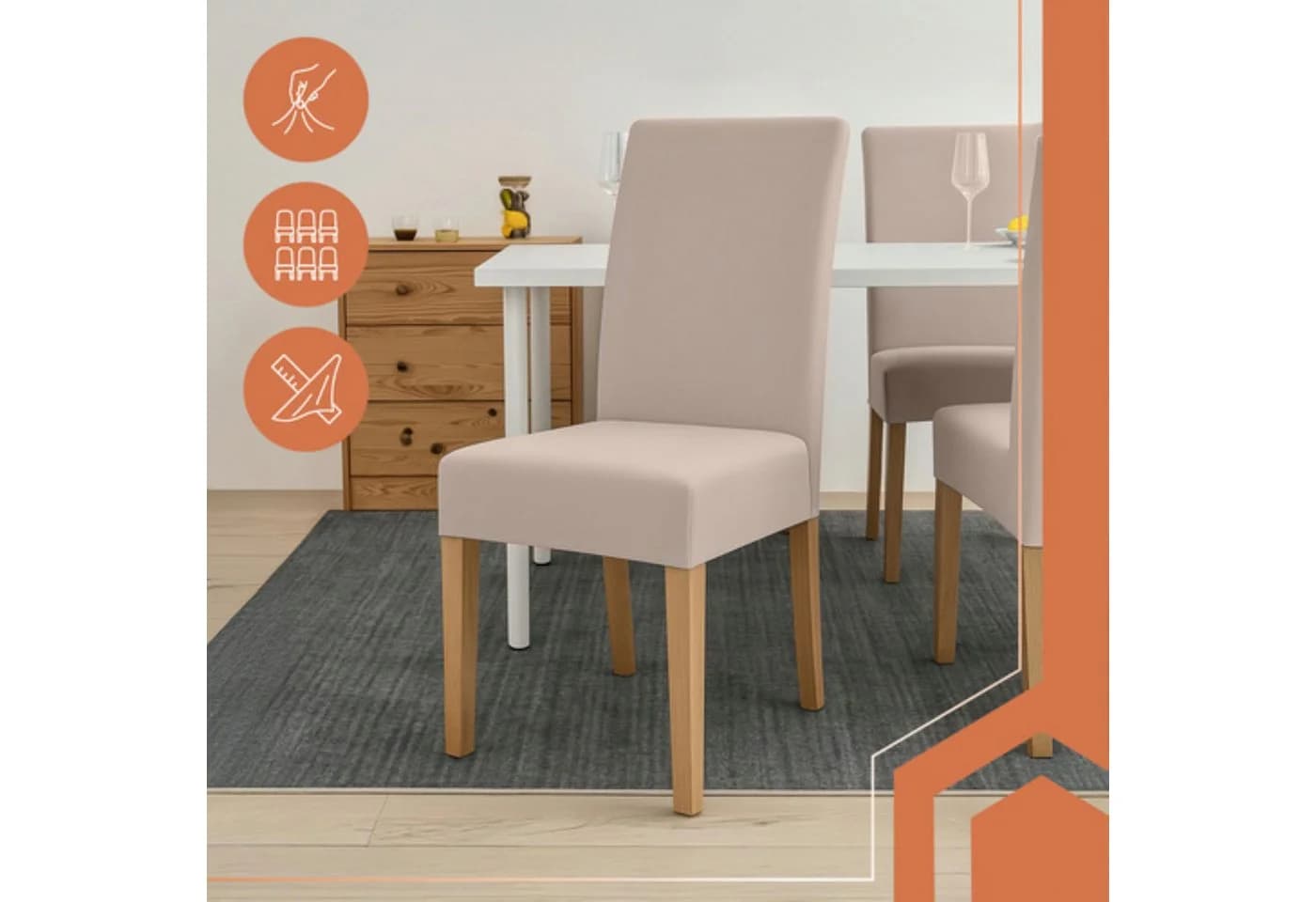 Ruhhy Stuhlhusse 6er-Set Beige Elastisch Universal - Bild 5