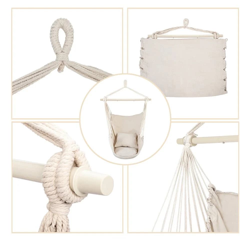 LALAHO Hängesessel Hängematte Beige mit 2 Kissen - Bild 3