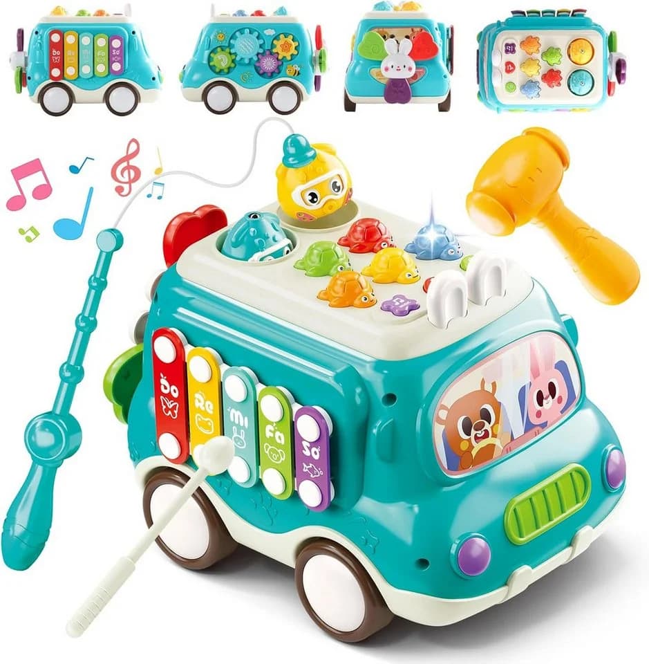 LaCute Lernspielzeug Musik Spielbus 6in1 Motorikspielzeug mit Licht Blau - Bild 2
