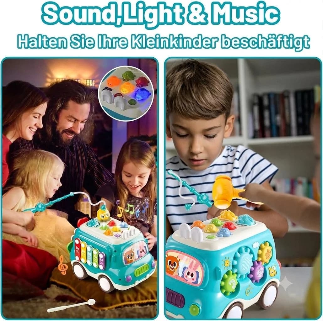 LaCute Lernspielzeug Musik Spielbus 6in1 Motorikspielzeug mit Licht Blau - Bild 3