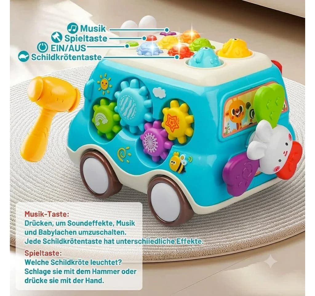 LaCute Lernspielzeug Musik Spielbus 6in1 Motorikspielzeug mit Licht Blau - Bild 4