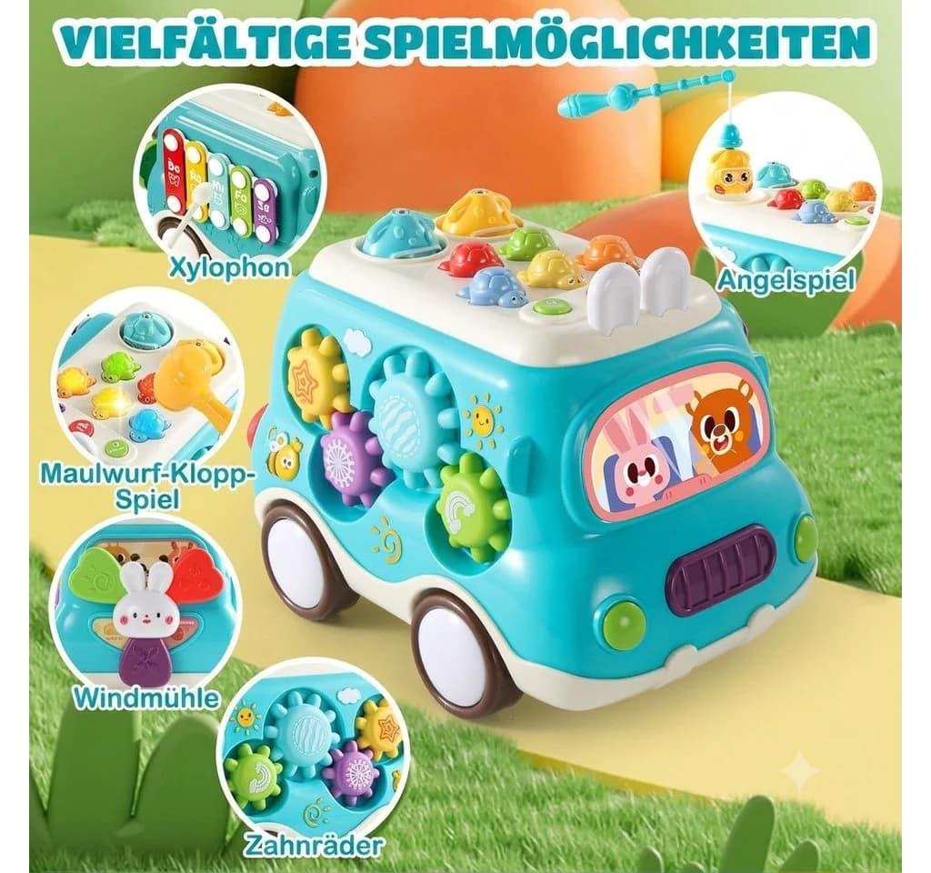 LaCute Lernspielzeug Musik Spielbus 6in1 Motorikspielzeug mit Licht Blau - Bild 5