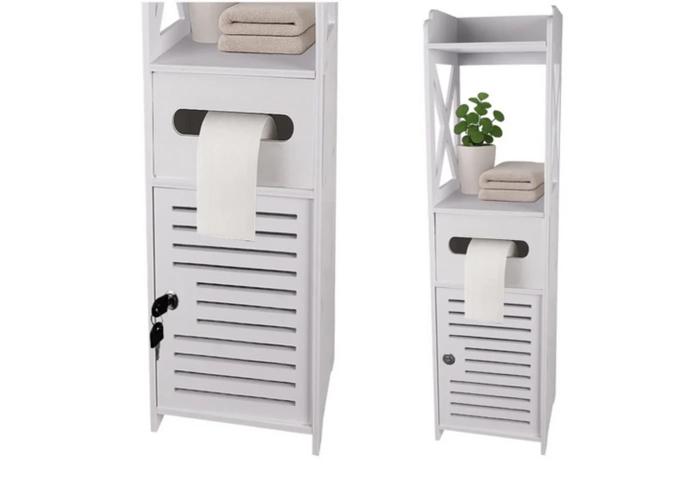 Ruhhy Freistehender Badezimmerschrank Weiß mit Schloss und Toilettenpapierhalter - Bild 2