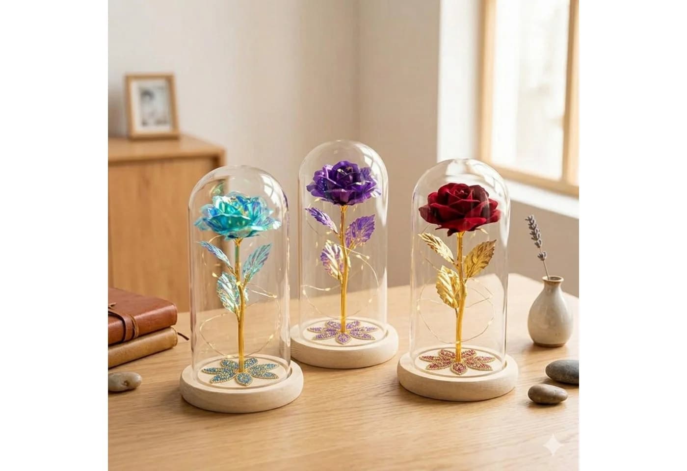 AMORE MIO LED Rosen Ornament mit Holzsockel und Dekokuppel - Bild 3