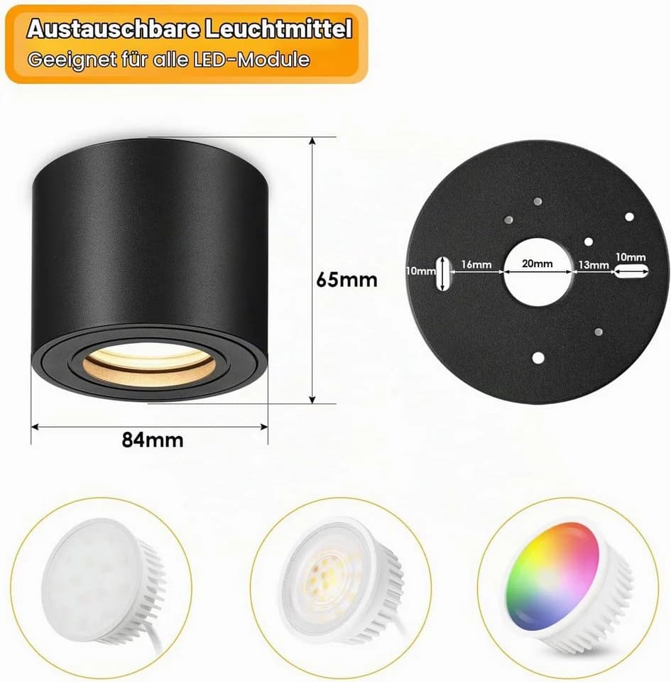 LaCute LED Aufbauspot dimmbar 5W 500lm 3CCT Schwarz - Bild 5