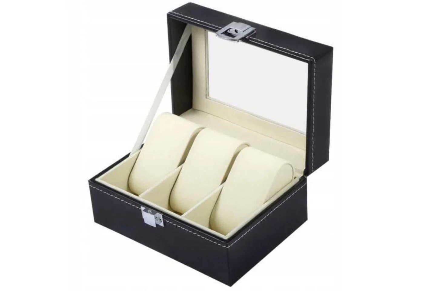 MALATEC Uhrenbox mit 3 Fächern Schwarz Öko-Leder - Bild 3