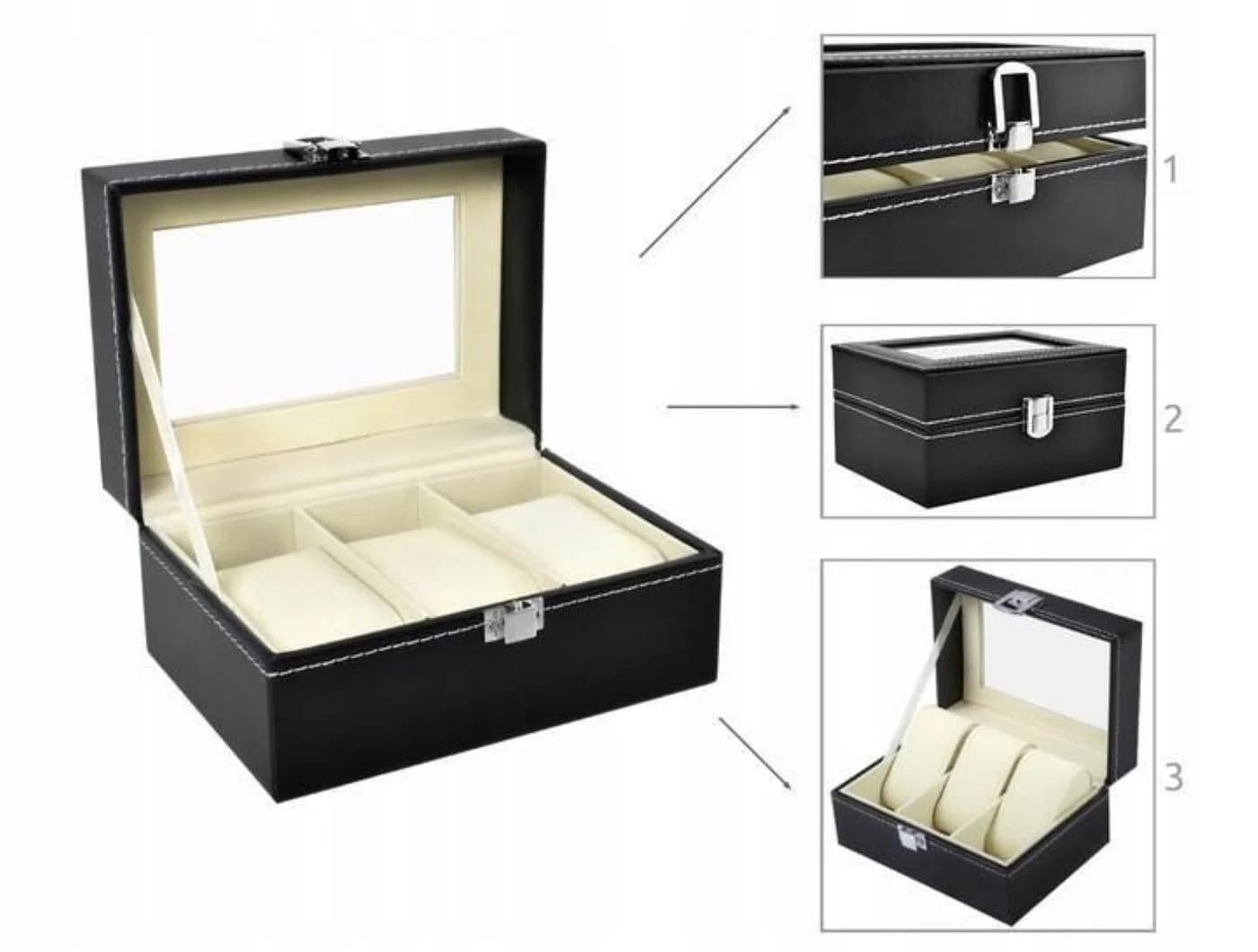 MALATEC Uhrenbox mit 3 Fächern Schwarz Öko-Leder - Bild 5