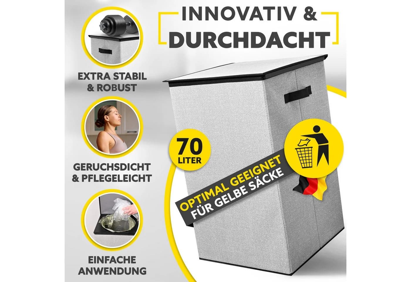 HANDFILL Flaschensammler Wäschekorb & Müllsackständer 70L Grau