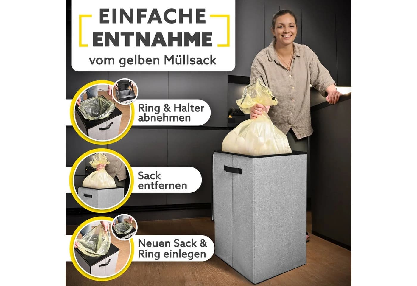 HANDFILL Flaschensammler Wäschekorb & Müllsackständer 70L Grau - Bild 3