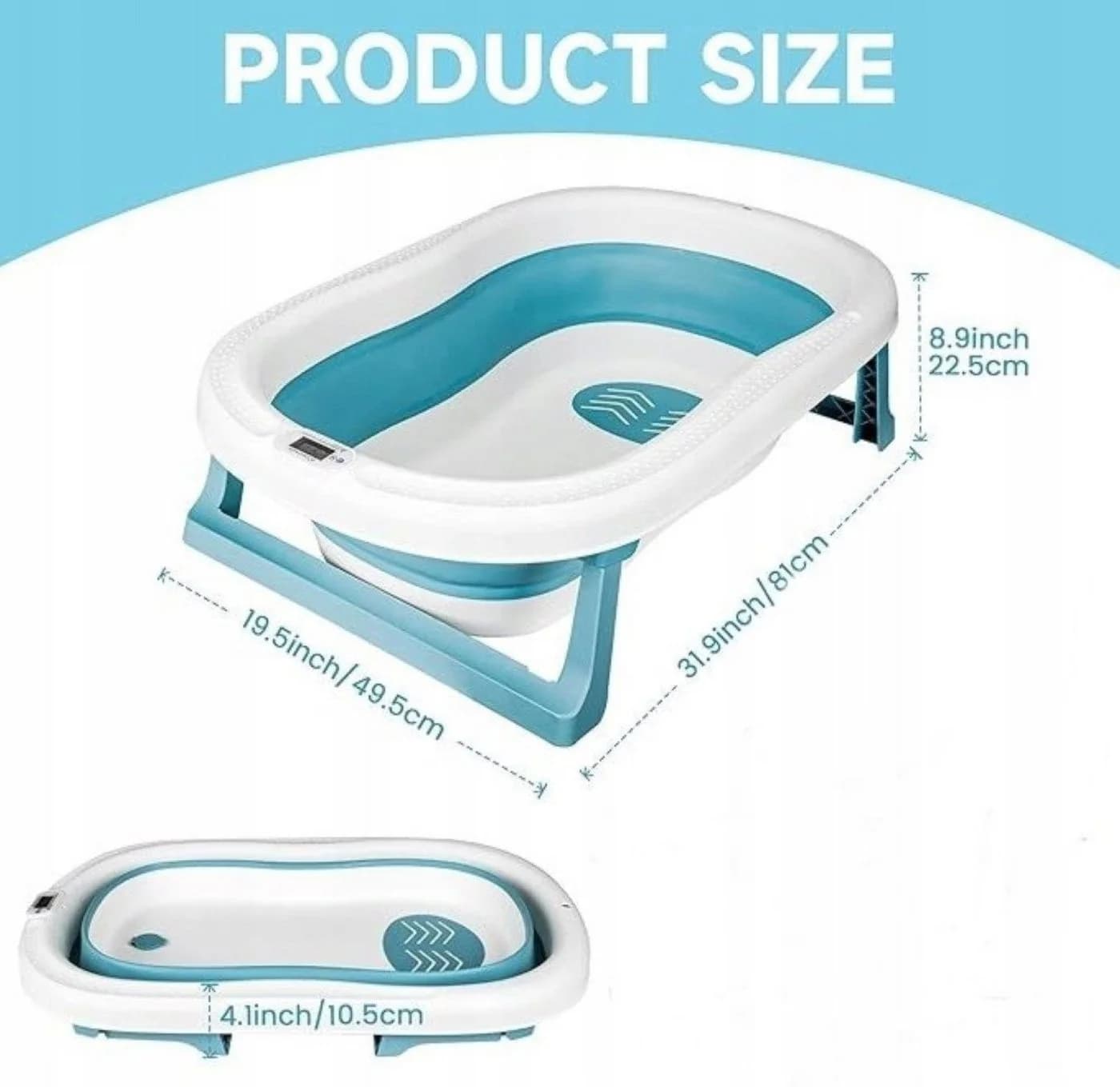 LA CUTE Babybadewanne Faltbare mit Thermometer und Sitz Blau/Rosa/Weiß