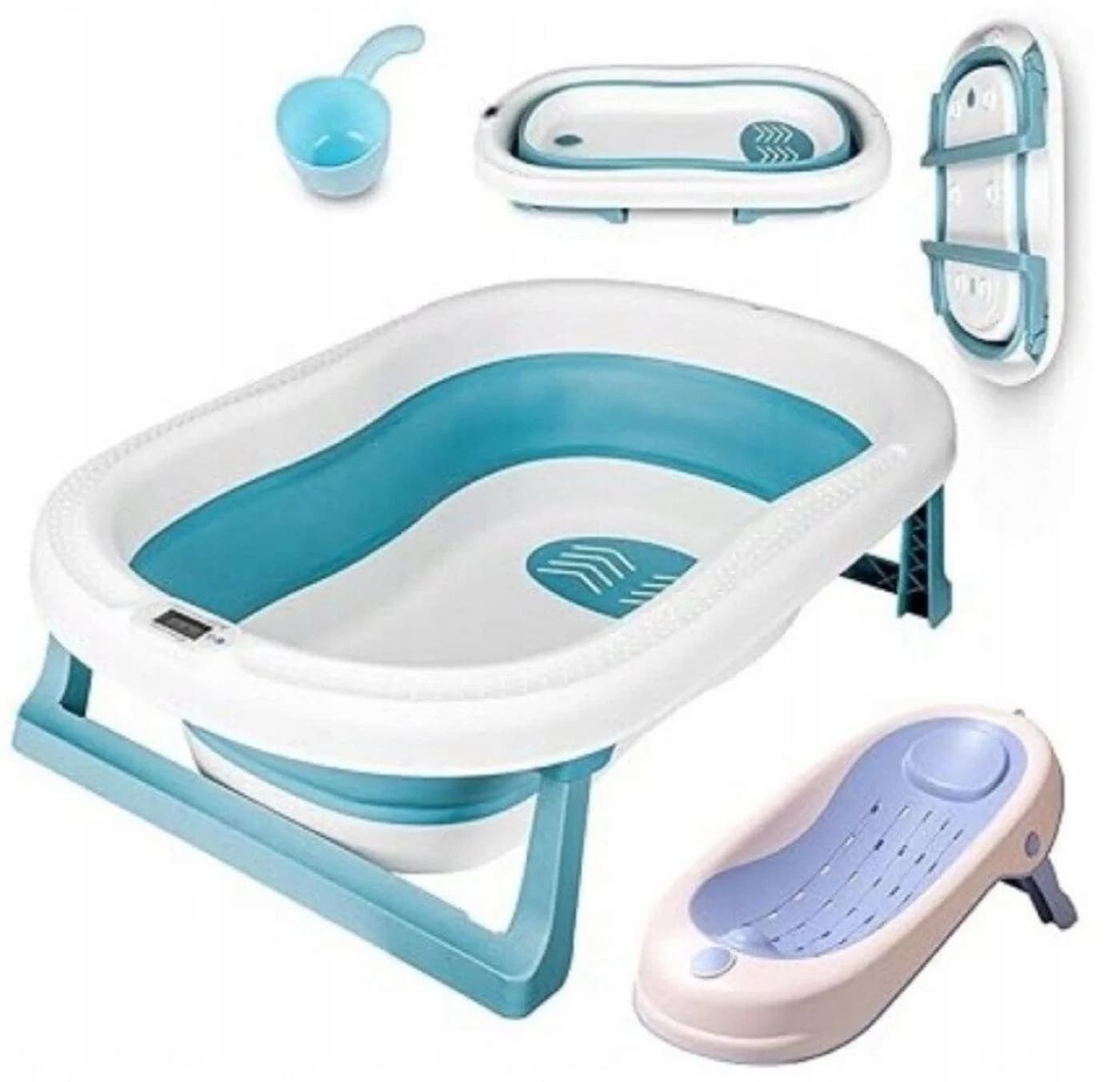 LA CUTE Babybadewanne Faltbare mit Thermometer und Sitz Blau/Rosa/Weiß - Bild 2