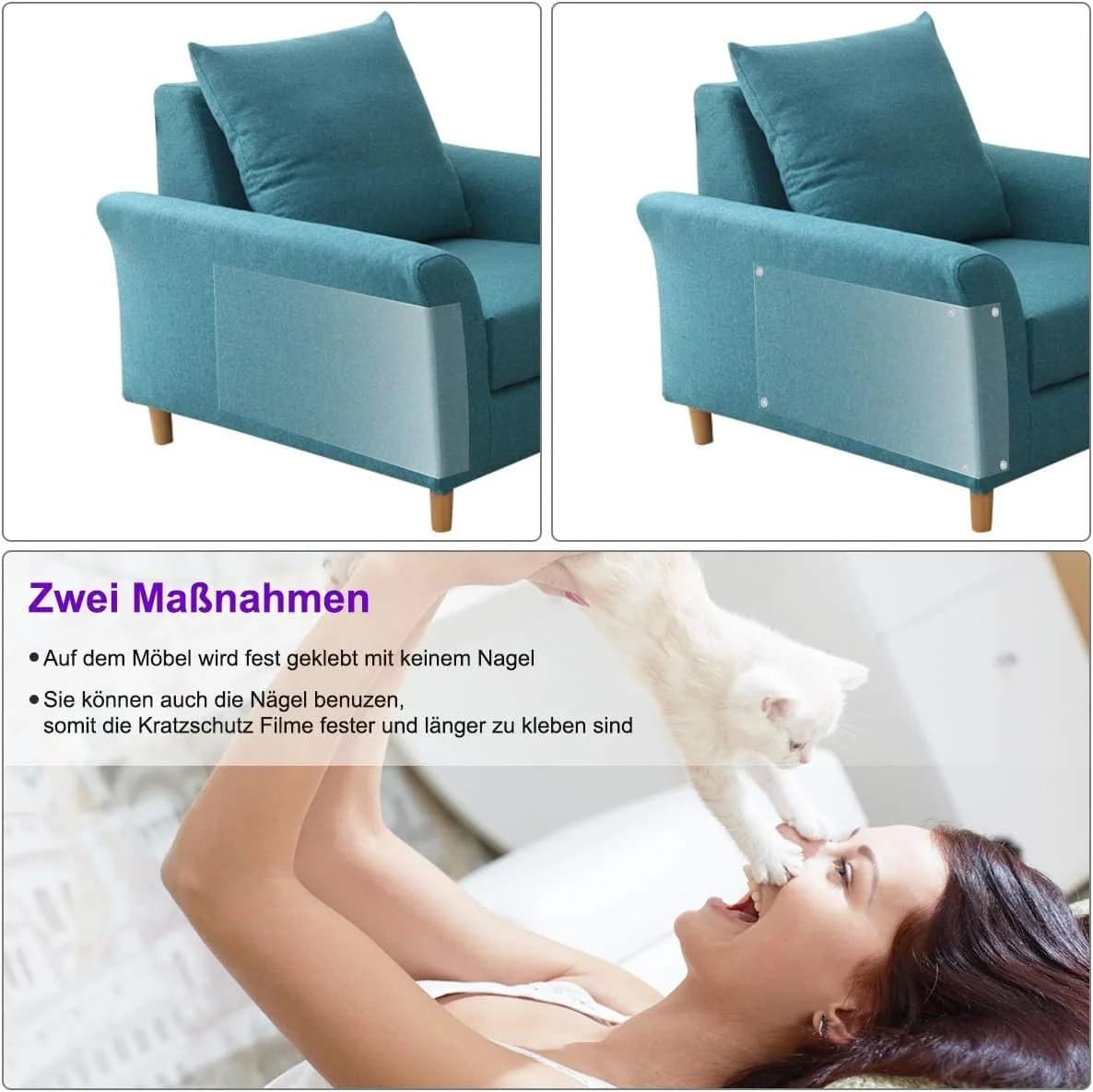 LA CUTE Kratzmatte Möbel-Kratzschutz Folie für Katzen & Hunde, Sofa Kratzfolie, Transparent