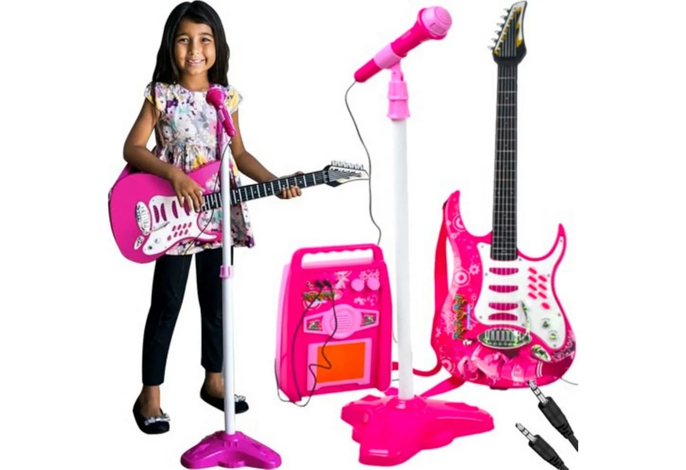KRUZZEL Spiel-Gitarre Kinder E-Gitarre Set Rosa mit Verstärker - Bild 2
