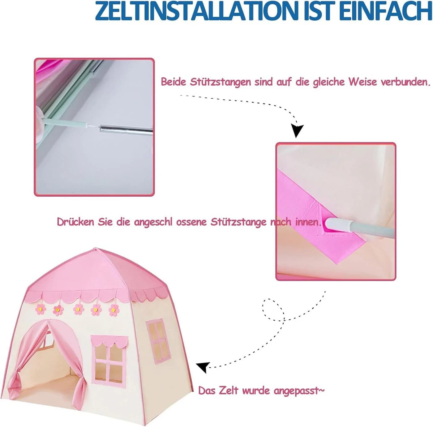 JRUKM Kinder Spielzelt Prinzessin Rosa mit Tragetasche - Bild 5