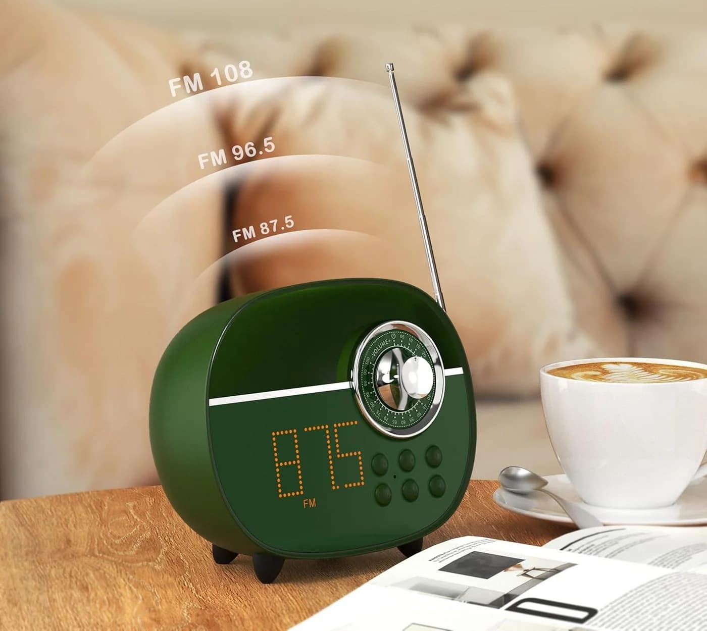 iTOMA Retro-Wecker Grün Bluetooth UKW-Radio Nachtlicht - Bild 3
