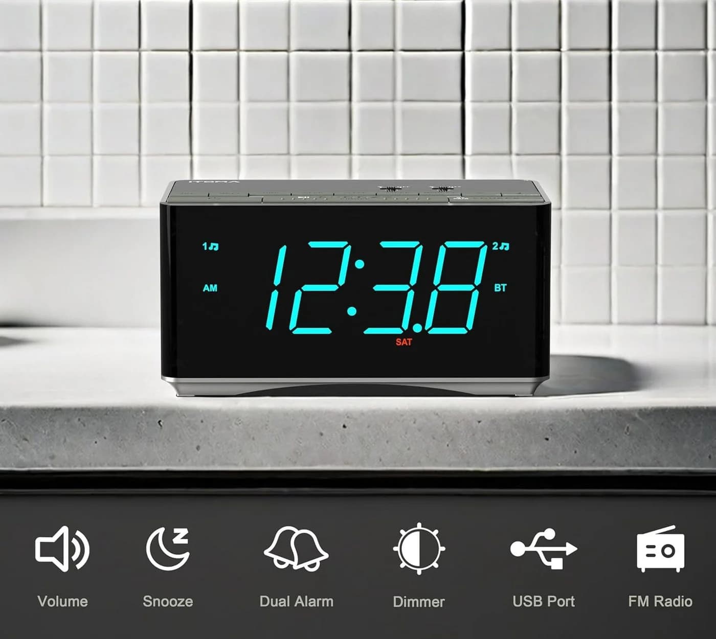 iTOMA Radiowecker Bluetooth mit FM-Radio, Dual-Alarm & Sleep-Timer