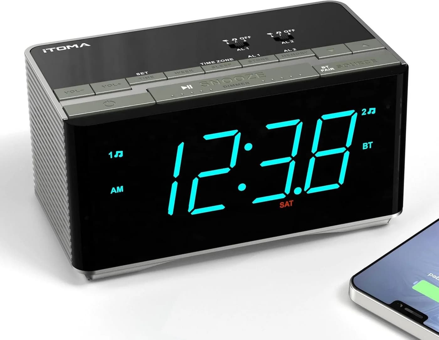 iTOMA Radiowecker Bluetooth mit FM-Radio, Dual-Alarm & Sleep-Timer - Bild 2