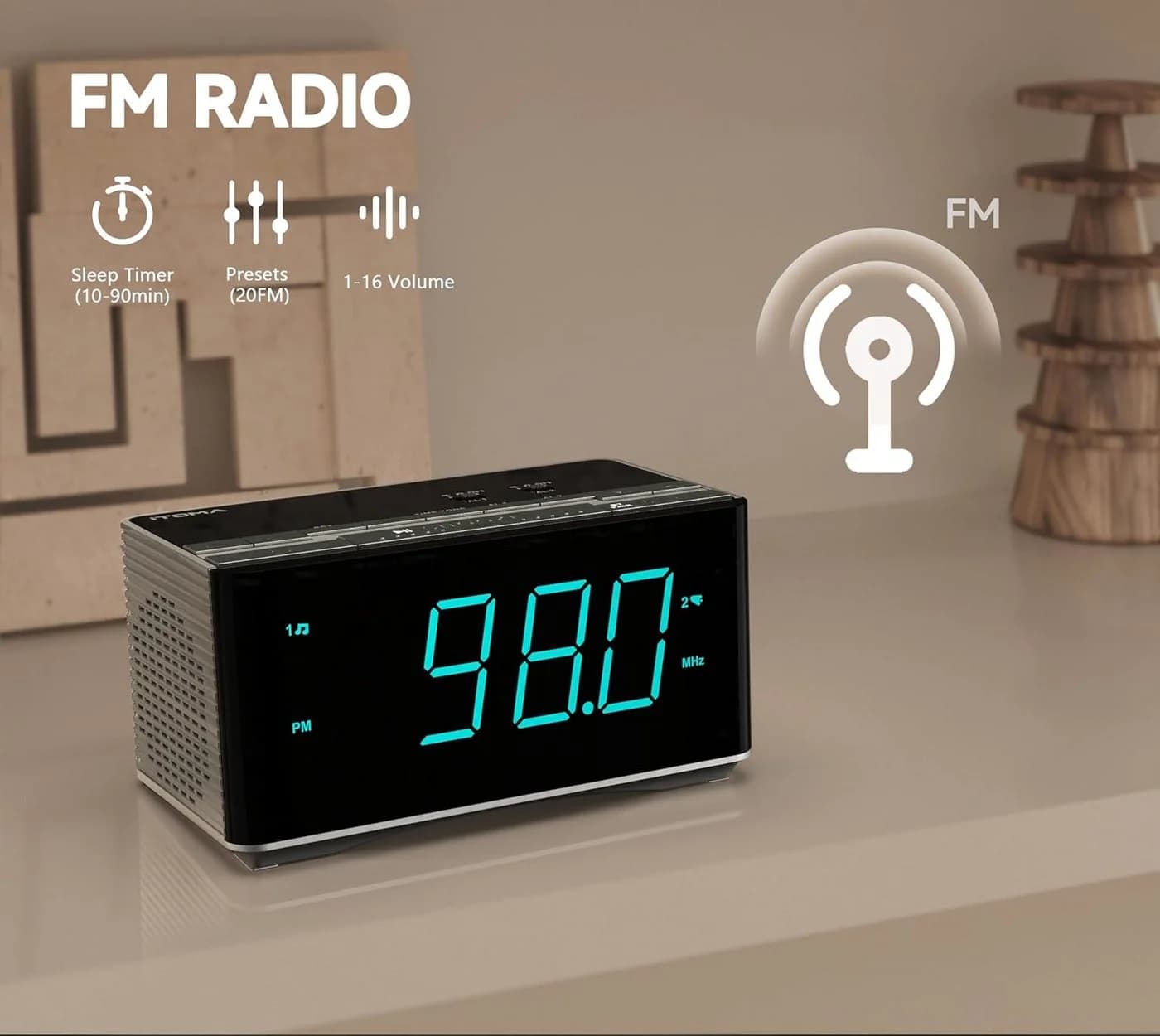 iTOMA Radiowecker Bluetooth mit FM-Radio, Dual-Alarm & Sleep-Timer - Bild 4