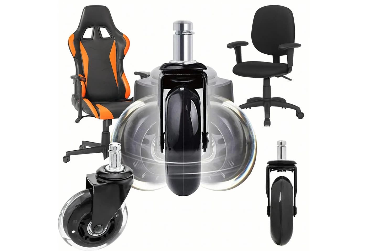 Realb2b Stuhlrolle 5x Gummirad für Bürostuhl Gaming-Stuhl, 75 mm, 12 mm Vorbau, robust - Bild 2