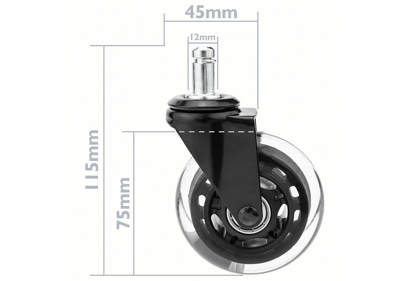 Realb2b Stuhlrolle 5x Gummirad für Bürostuhl Gaming-Stuhl, 75 mm, 12 mm Vorbau, robust - Bild 3