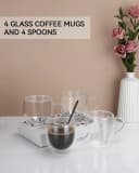 LIBWYS Doppelwandige Kaffeetassen aus Glas 4x250 ml mit Griff und Löffel Bild 1