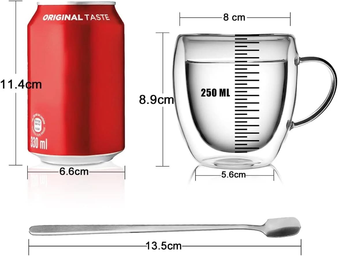 LIBWYS Doppelwandige Kaffeetassen aus Glas 4x250 ml mit Griff und Löffel - Bild 4