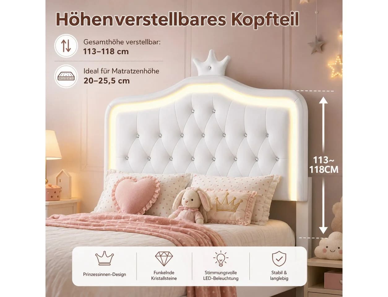 Simurq Kinderbett 140x200 Weiß mit LED & Schubladen - Bild 5