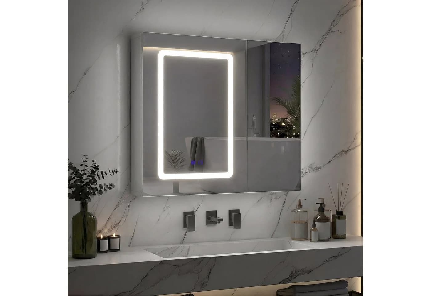 Simurq Spiegelschrank Bad 70cm Weiß LED Beleuchtung - Bild 2