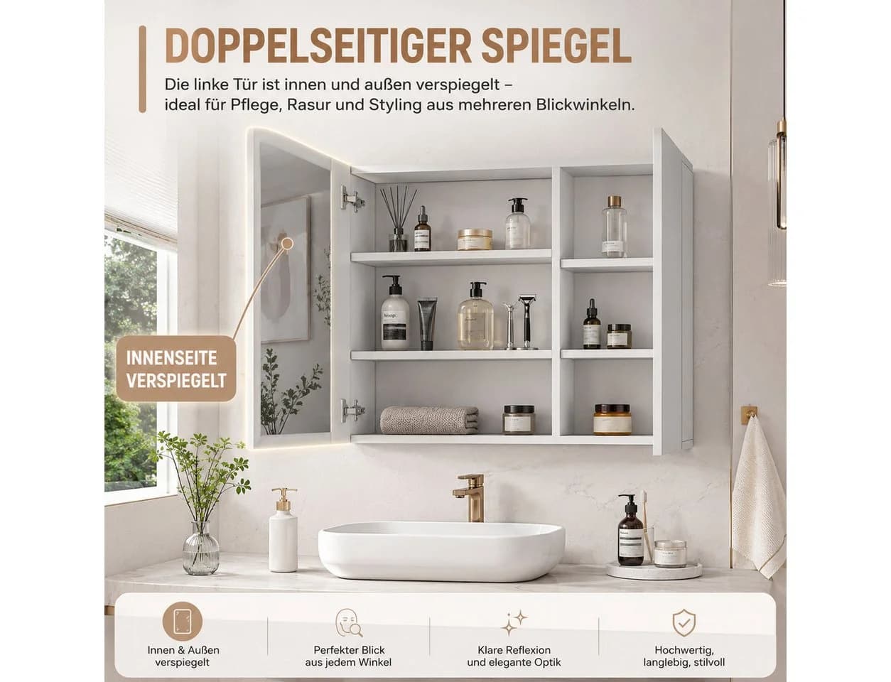 Simurq Spiegelschrank Bad 70cm Weiß LED Beleuchtung - Bild 4