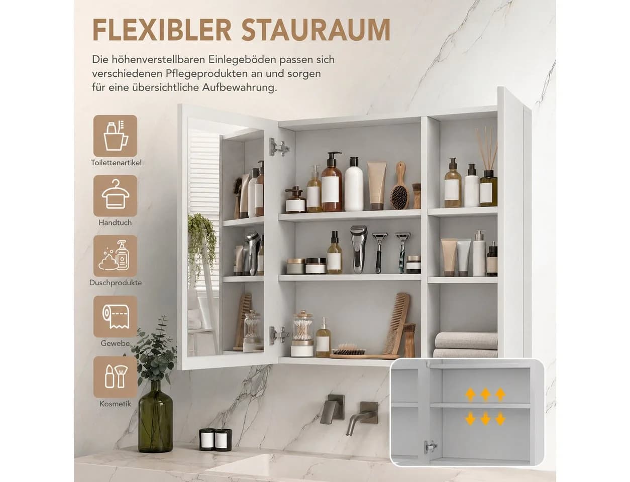 Simurq Spiegelschrank Bad 70cm Weiß LED Beleuchtung - Bild 5