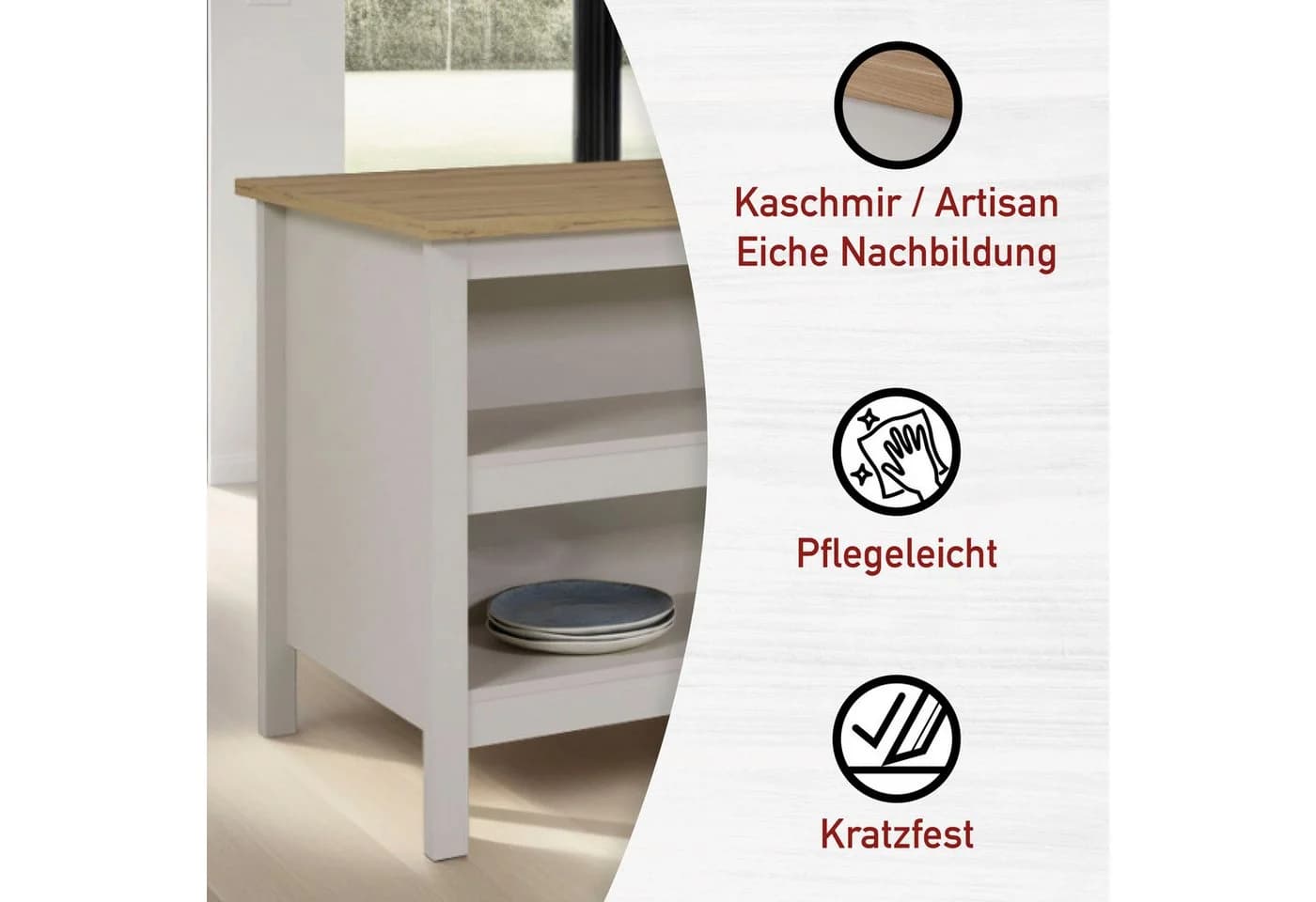 Inter Link Bartisch Pienza Kücheninsel Skandi Look Kaschmir Eiche - Bild 3
