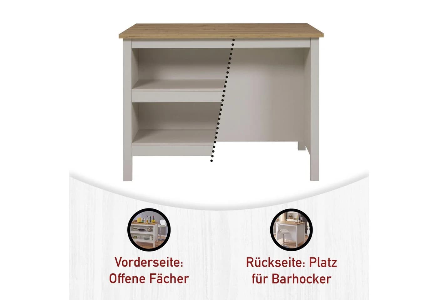 Inter Link Bartisch Pienza Kücheninsel Skandi Look Kaschmir Eiche - Bild 4