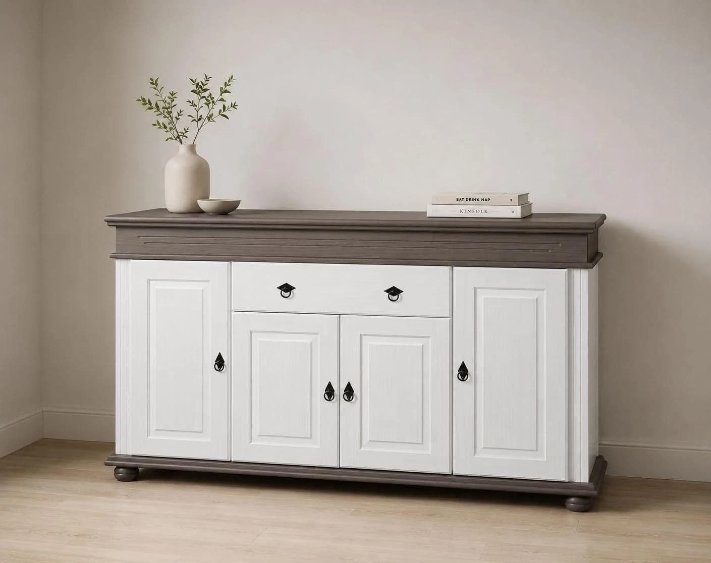Inter Link Sideboard Halmaro Weiß Grau Massivholz Soft-Close