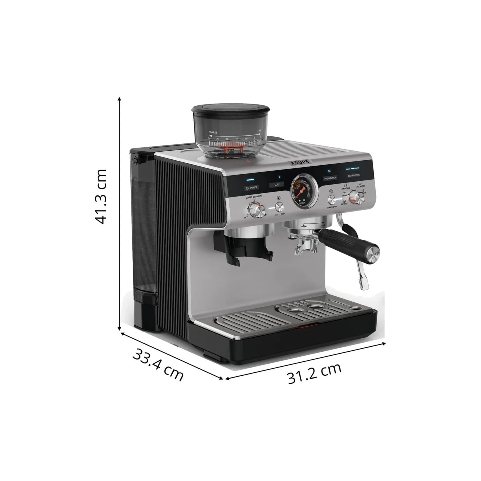 Krups Precision XP801T Siebträgermaschine mit Präzisions-Mahlwerk