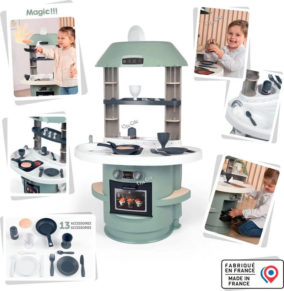 Smoby Spielküche Nova Grün mit Geräuschen und 13 Accessoires