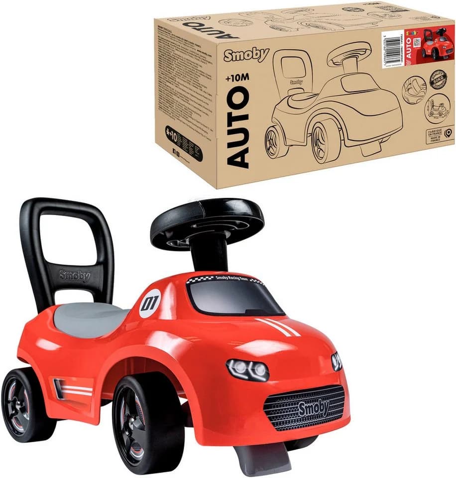 Smoby Rutscherauto Rot - Kinderfahrzeug mit Hupe und Rückenstütze