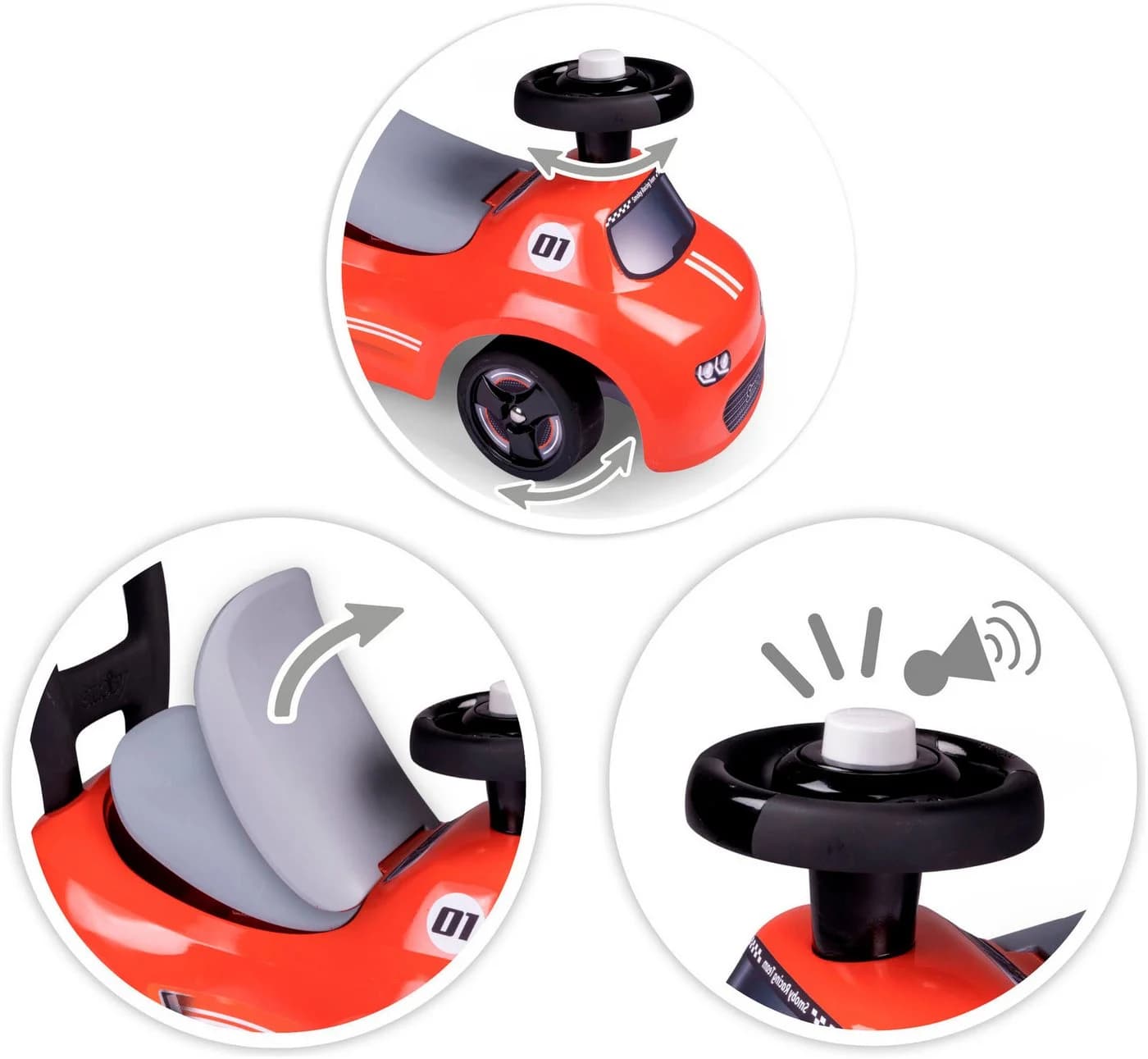 Smoby Rutscherauto Rot - Kinderfahrzeug mit Hupe und Rückenstütze - Bild 3