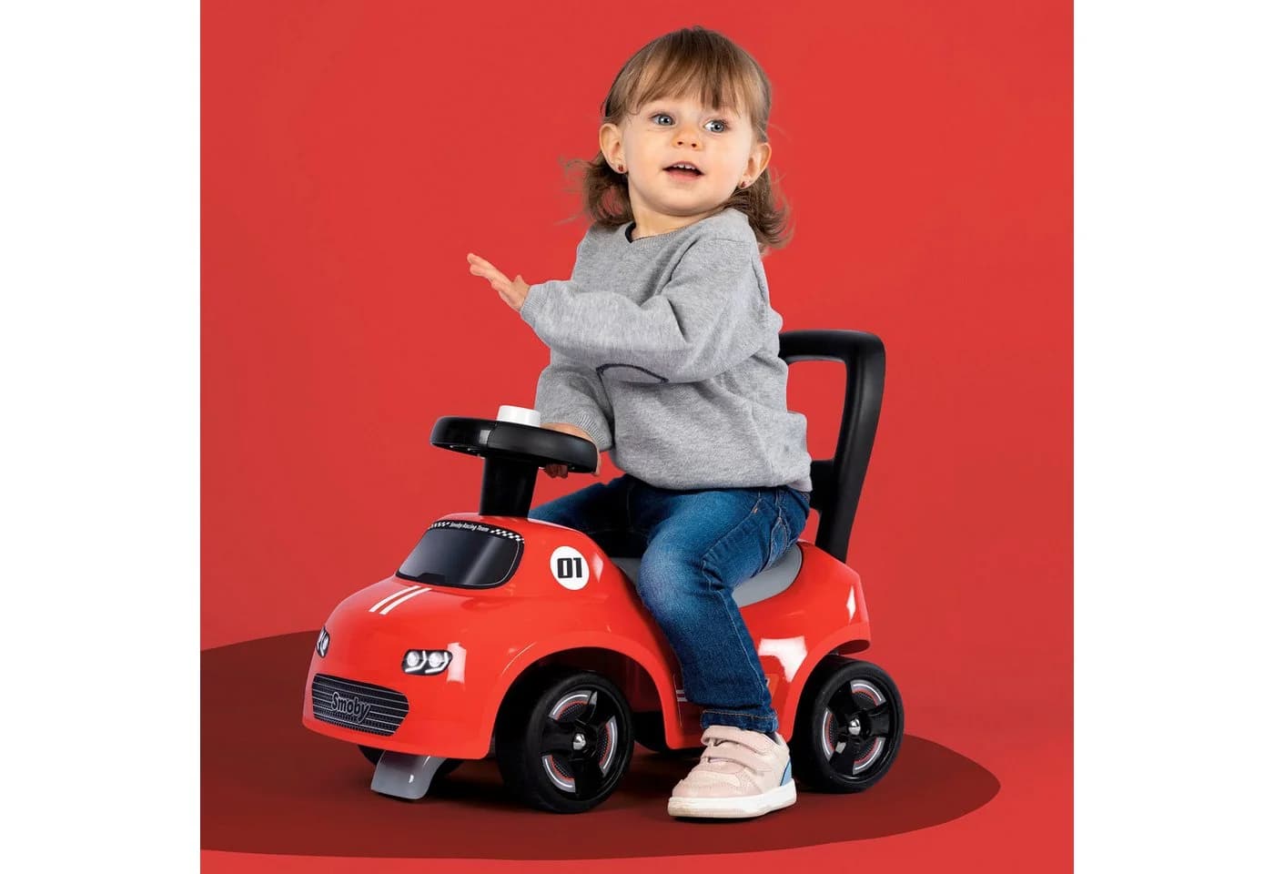 Smoby Rutscherauto Rot - Kinderfahrzeug mit Hupe und Rückenstütze - Bild 5