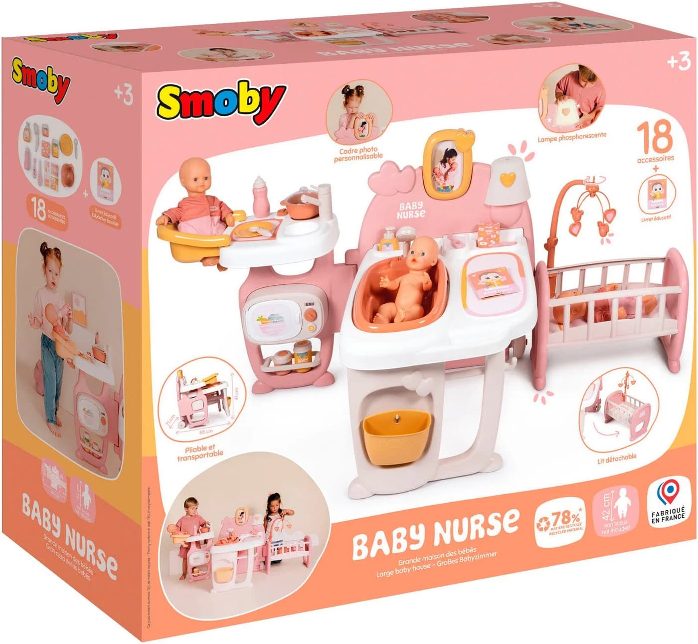 Smoby Puppen Pflegecenter Baby Nurse Puppen-Spielcenter Rosa - Bild 5