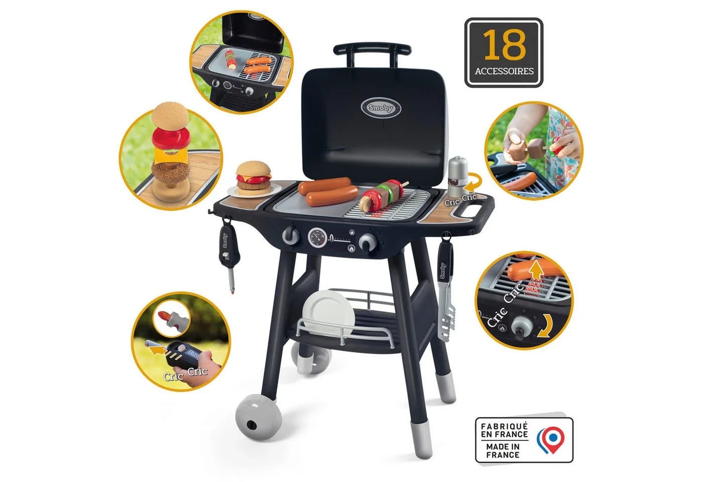 Smoby Kinder-Grill Barbecue Schwarz Grau mit 18 Zubehörteilen