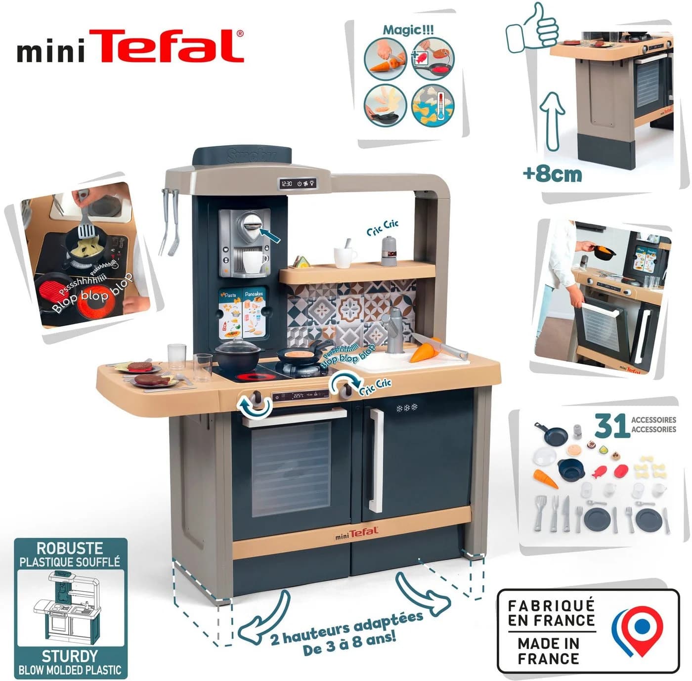SMOBY Tefal Evo Spielküche Blau mit Sound und Zubehör