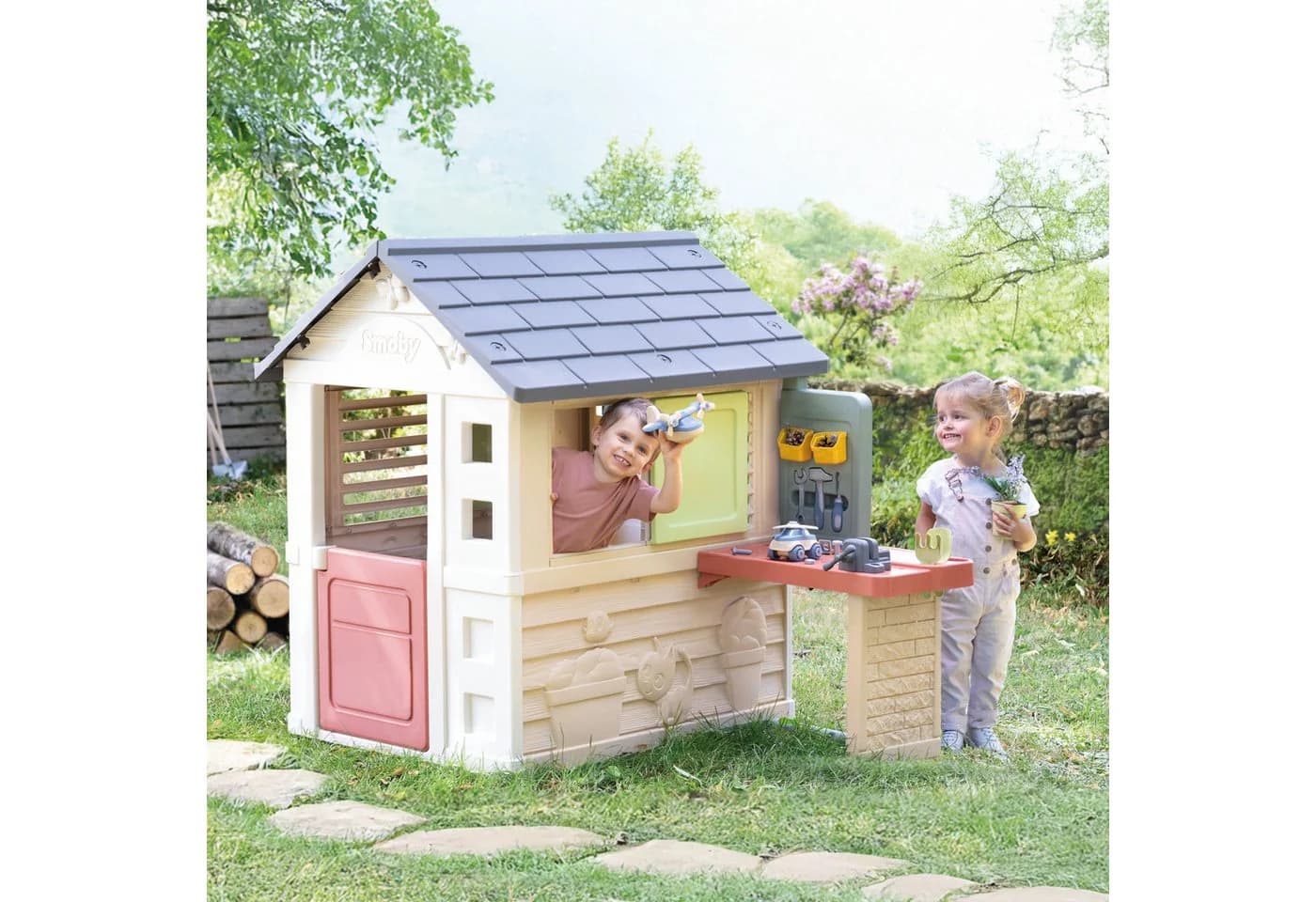 Smoby Spielhaus Smoby Life Natur mit Werkstatt, Made in Europe - Bild 4