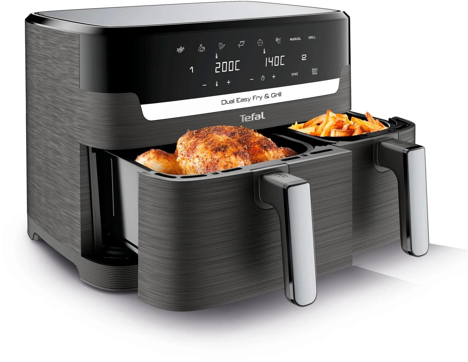 TEFAL Heißluftfritteuse EY905B Dual Easy Fry & Grill Doppelkammer inkl. Grillplatten
