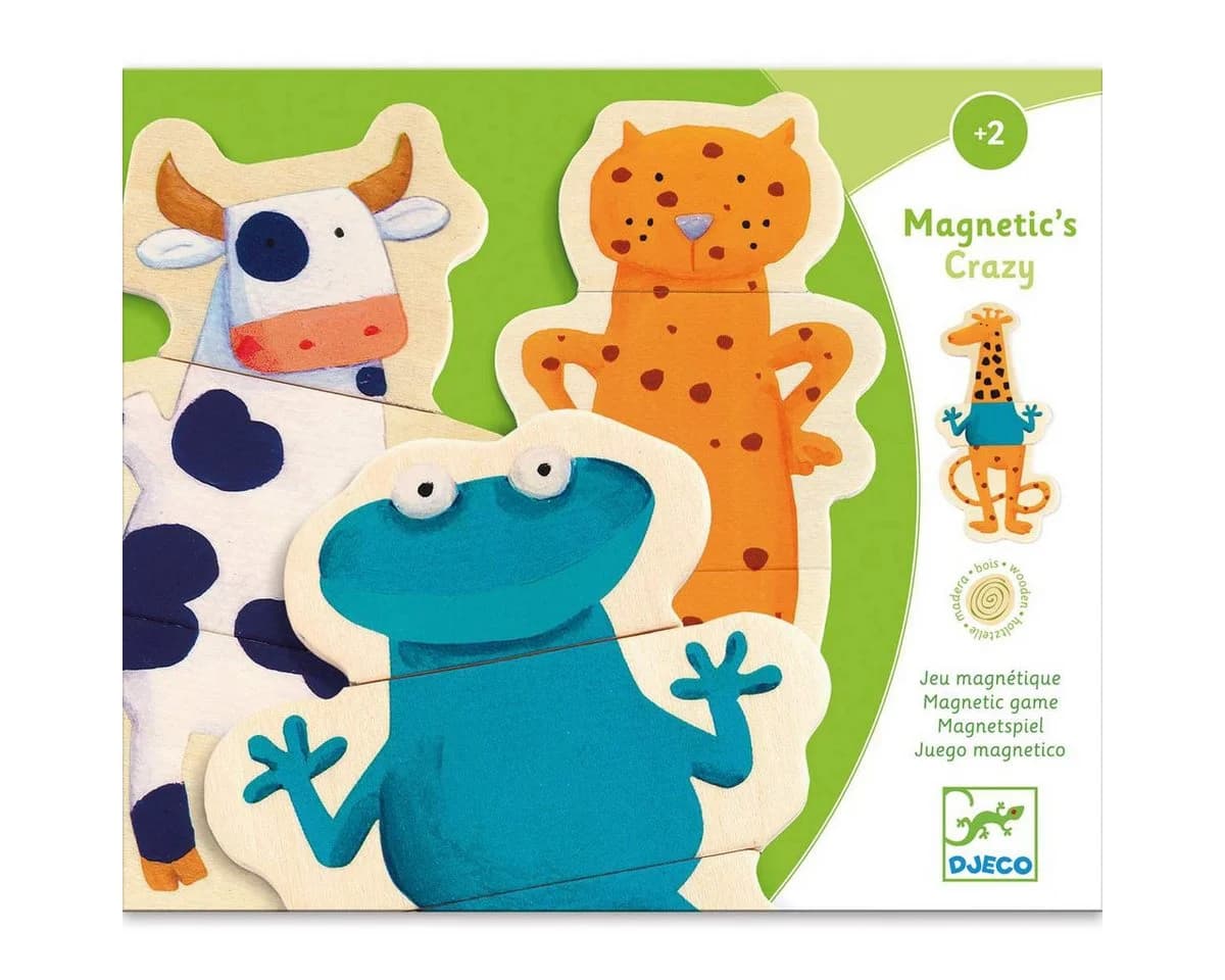 DJECO Holz Magnete verrückte Tierwelt 24 magnetische Holzteile