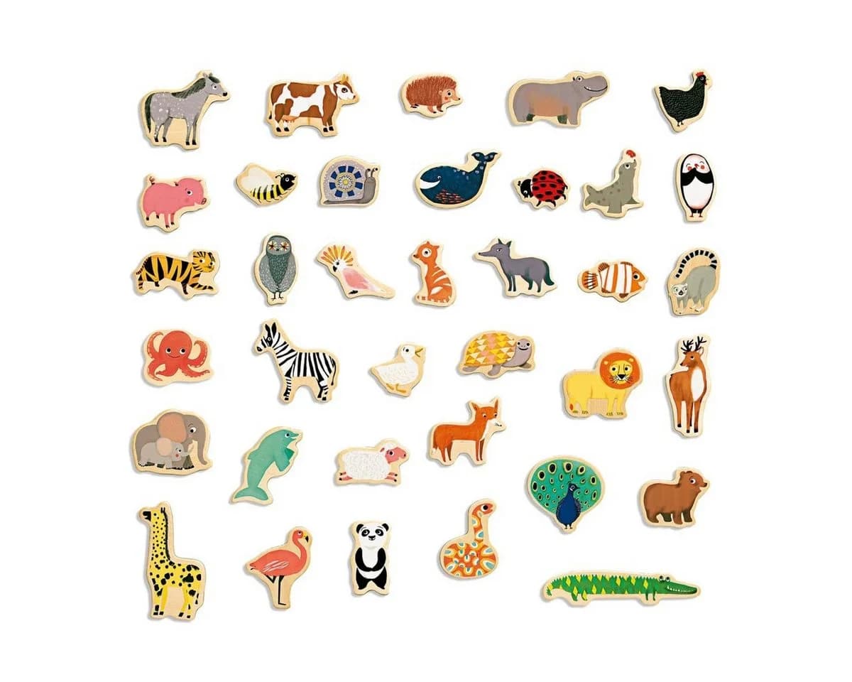 DJECO Magnimo Holz-Magnete 36 bunte Tierfiguren ab 2 Jahren