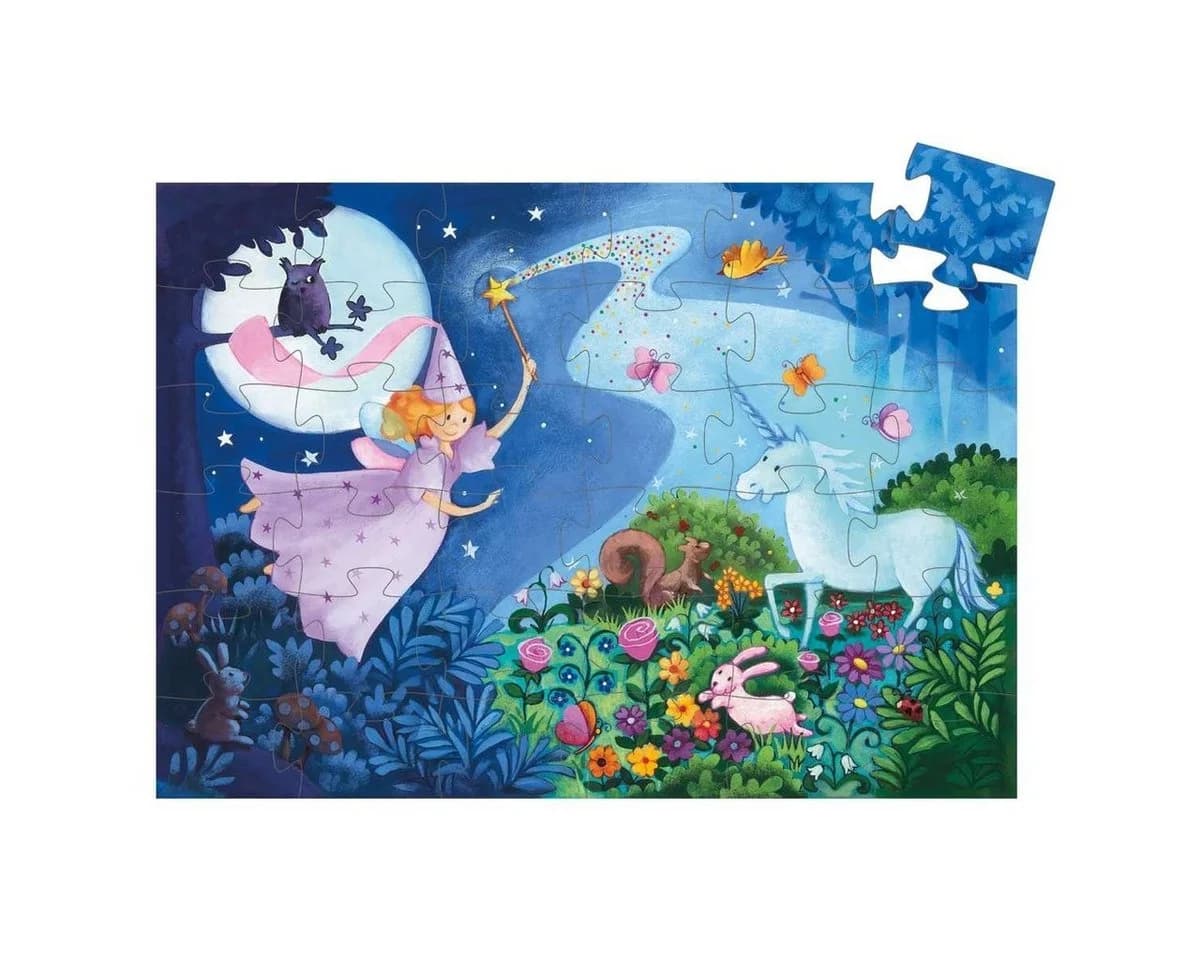 DJECO Puzzle Fee und Einhorn 36 Teile Zauberstab Märchen