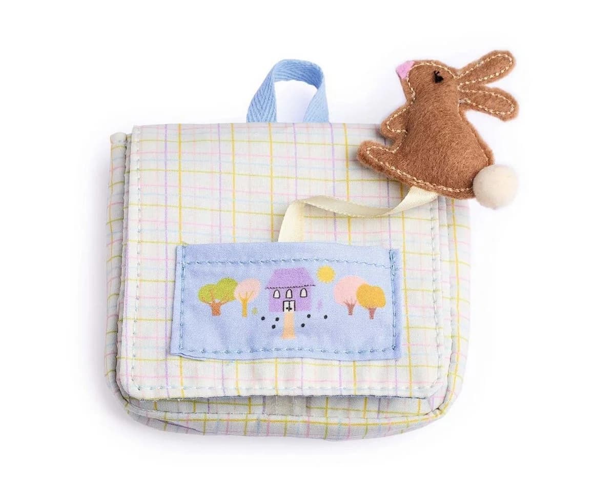 DJECO Puppen-Schultasche Pomea mit Kuschelhase, Mini-Rucksack